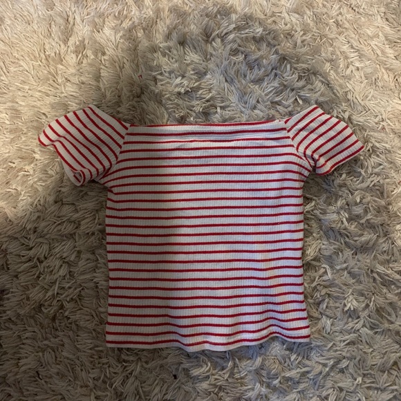 Red stripped off the Shoulder crop top. size xs - Picture 2 of 3